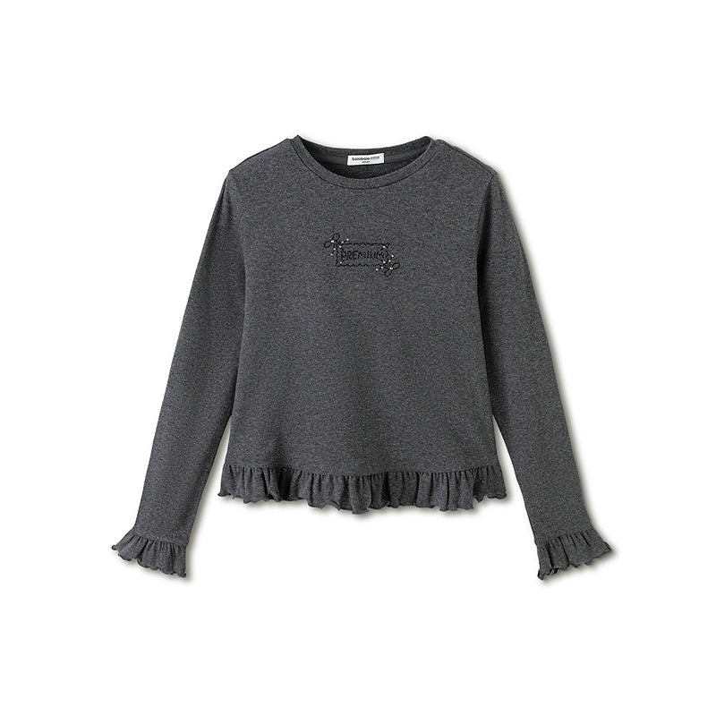 Balabala Kids Girl Round V-Neck Long-Sleeved T-Shirt