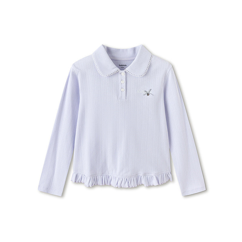 Balabala Kids Girl Round V-Neck Long-Sleeved T-Shirt