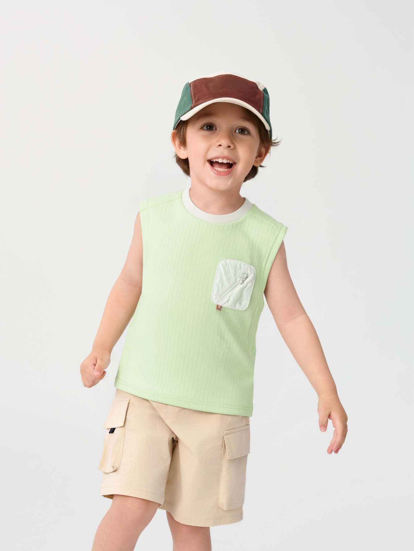 Balabala Boys Pocket Tank Top White,Lime Green